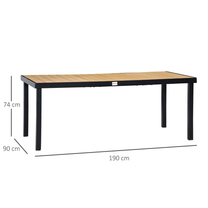 Outsunny Aluminium Outdoor Garden Dining Table for 8 People, Faux Wood Top, for Garden, Patio, 190 x 90 x 74 cm, Natural