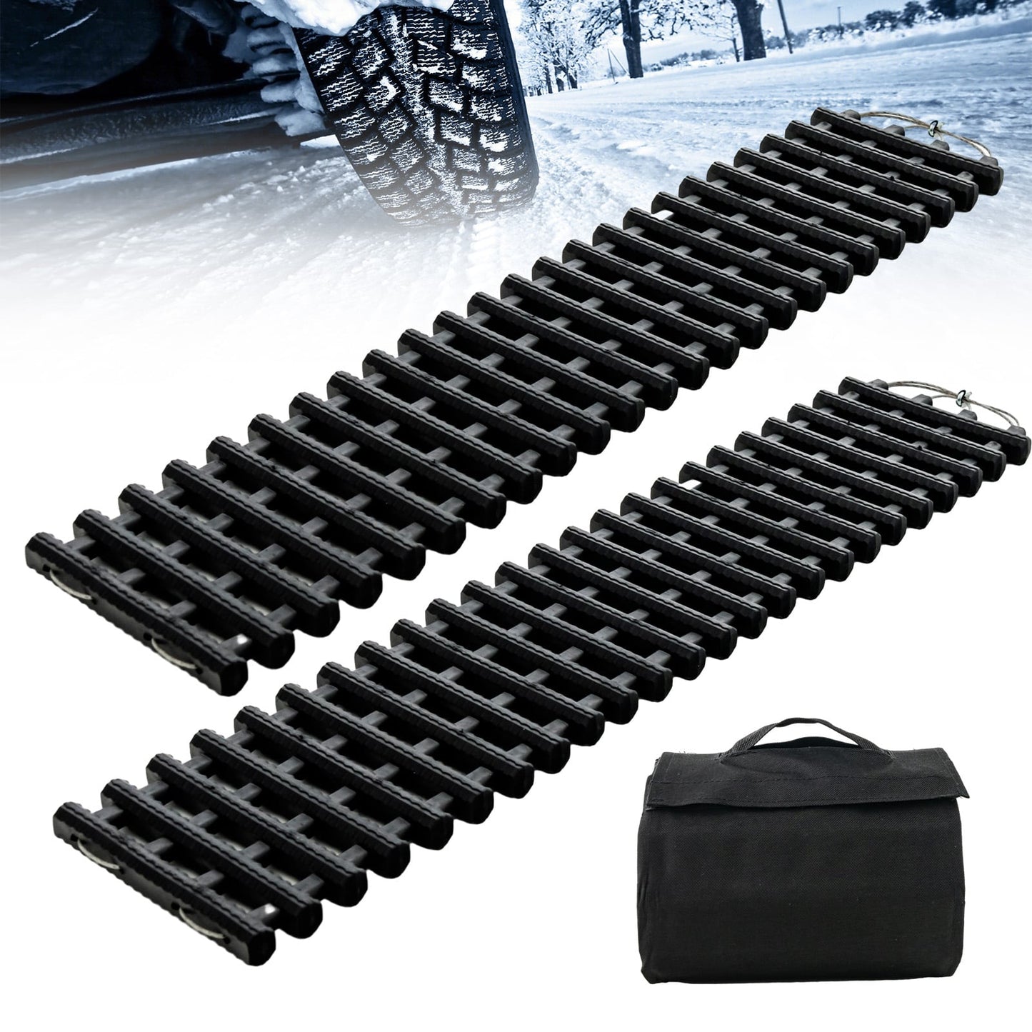 2 Pack Tire Traction Mats Portable TPR Recovery Track Pad with Bag-L