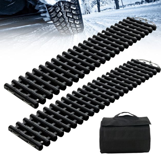 2 Pack Tire Traction Mats with Bag Emergency Traction Aid Black 98 x 21 x 2.8 cm