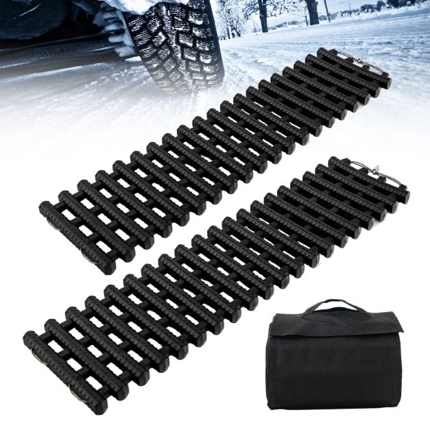 2 Pack Tire Traction Mats with Bag Emergency Traction Aid Black 82 x 21 x 2.8 cm