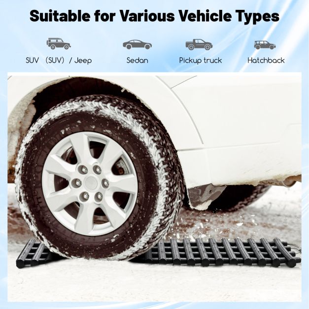 2 Pack Tire Traction Mats with Bag Emergency Traction Aid Black 82 x 21 x 2.8 cm