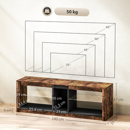 HOMCOM TV Stand Cabinet with LED Lights and Remote Control for TVs up to 65", Entertainment Centre with Storage Shelves and Compartment, Rustic Brown