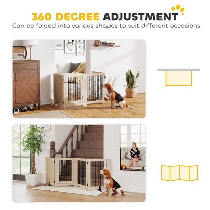 PawHut 4 Panel Freestanding Pet Gate, Indoor Dog Barrier with Lockable Door, Support Feet, 360Â° Flexible Hinges, Oak