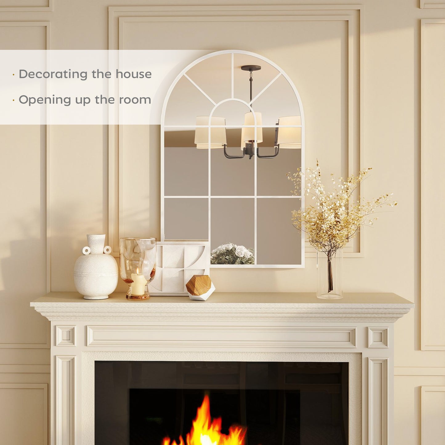 HOMCOM 90 X 61cm Arched Grid Mirror - White