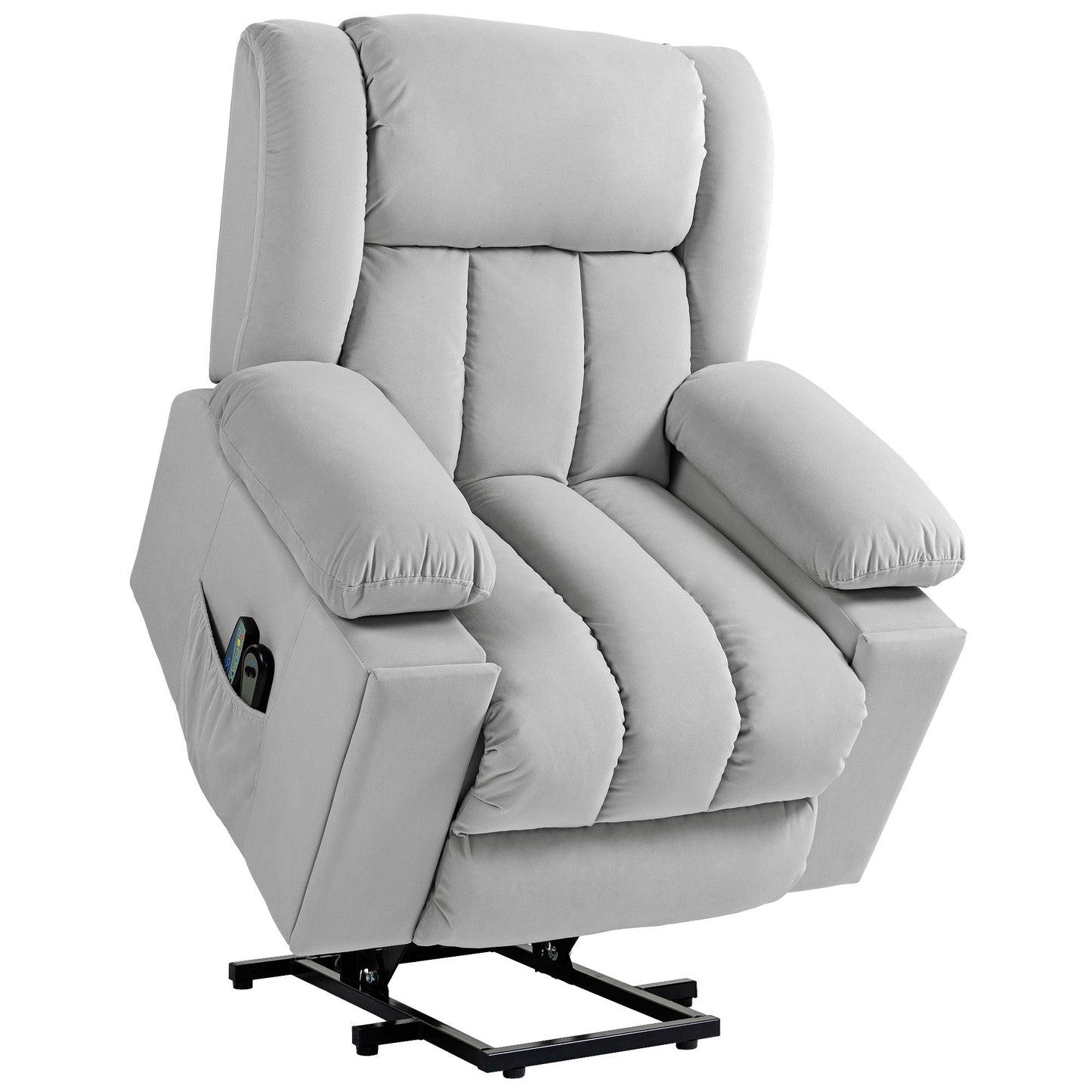 HOMCOM Velvet-Feel Electric Riser, Recliner and Massage Armchair - Light Grey