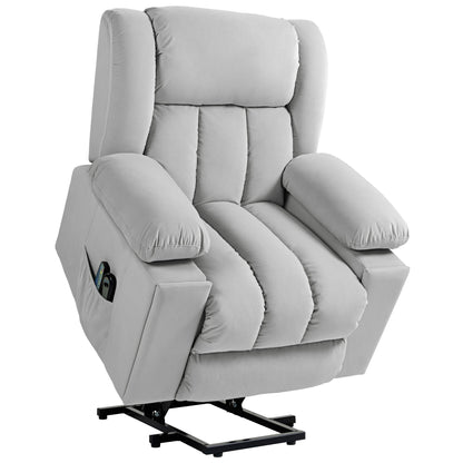 HOMCOM Velvet-Feel Electric Riser, Recliner and Massage Armchair - Light Grey