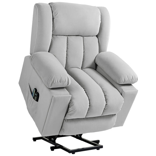 HOMCOM Velvet-Feel Electric Riser, Recliner and Massage Armchair - Light Grey