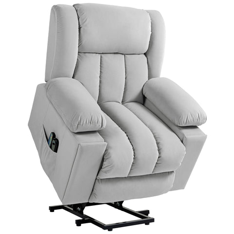 HOMCOM Velvet-Feel Electric Riser, Recliner and Massage Armchair - Light Grey