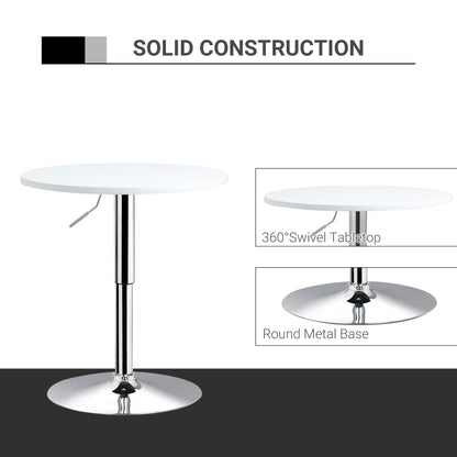 HOMCOM Bar Table â60cm Adjustable Height Round Bistro Table w/ Swivel Top Metal Frame Counter Surface Stylish Kitchen Conservatory White