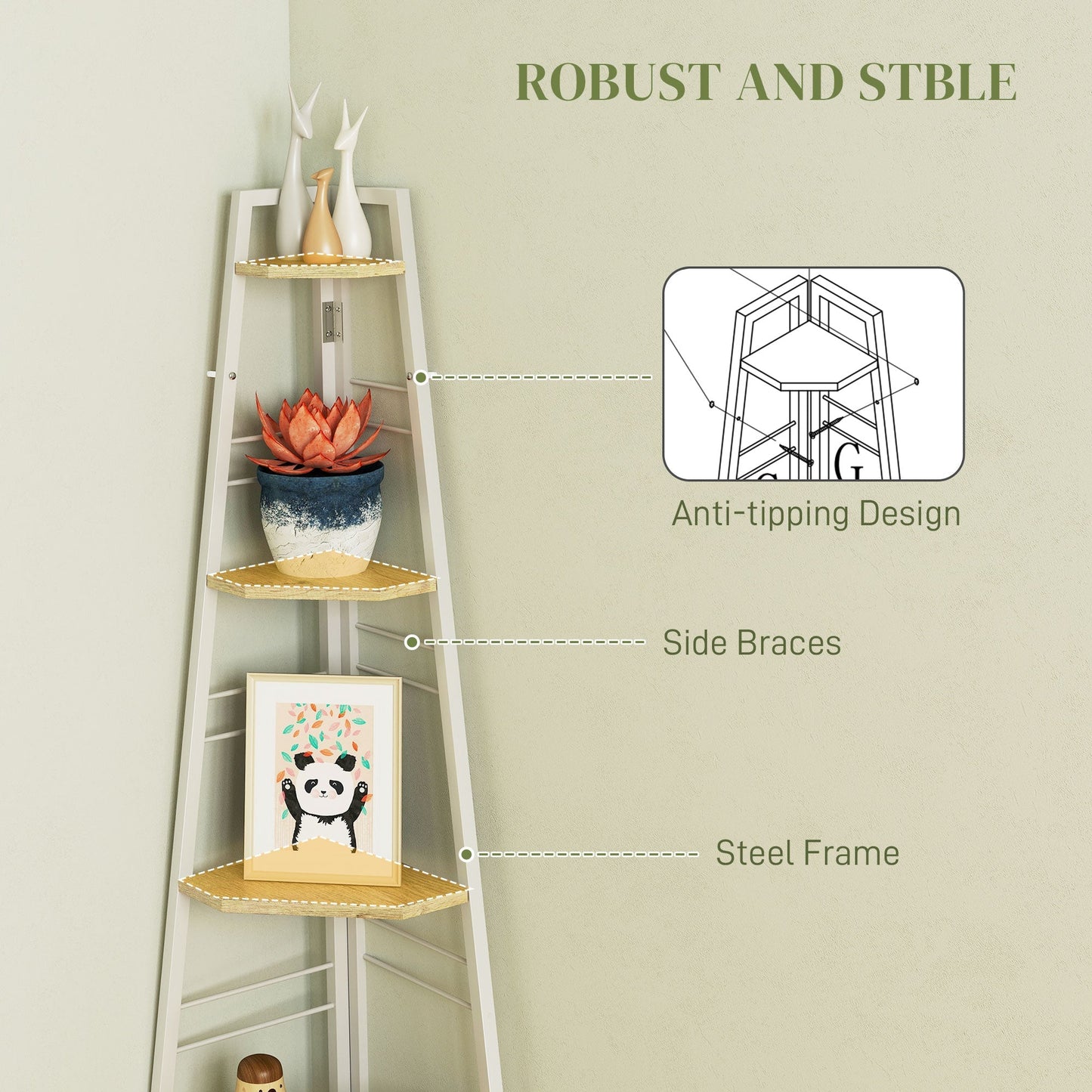 HOMCOM Five-Tier Corner Shelf - White/Wood-Effect