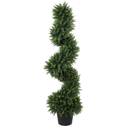 HOMCOM Set of 2 Artificial Spiral Cypress Trees, Fake Plants with 700 Leaves, UV Protection, Deep Green