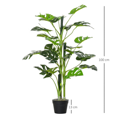 Outsunny 100cm/3.3FT Artificial Monstera Tree Decorative Cheese Plant 21 Leaves with Nursery Pot, Fake Tropical Palm Tree for Indoor Outdoor DÃ©cor, Set of 2