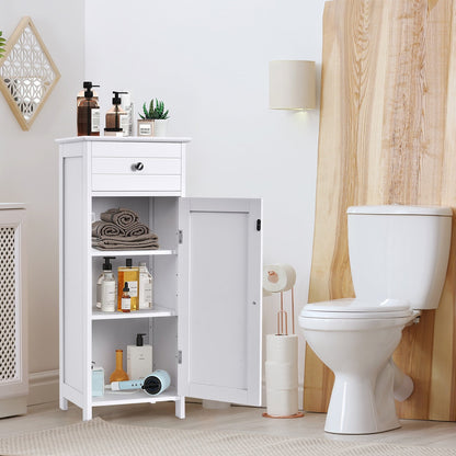 Floor Cabinet with Practical Drawer and 3-level Adjustable Shelves for Living Room/Bedroom-White