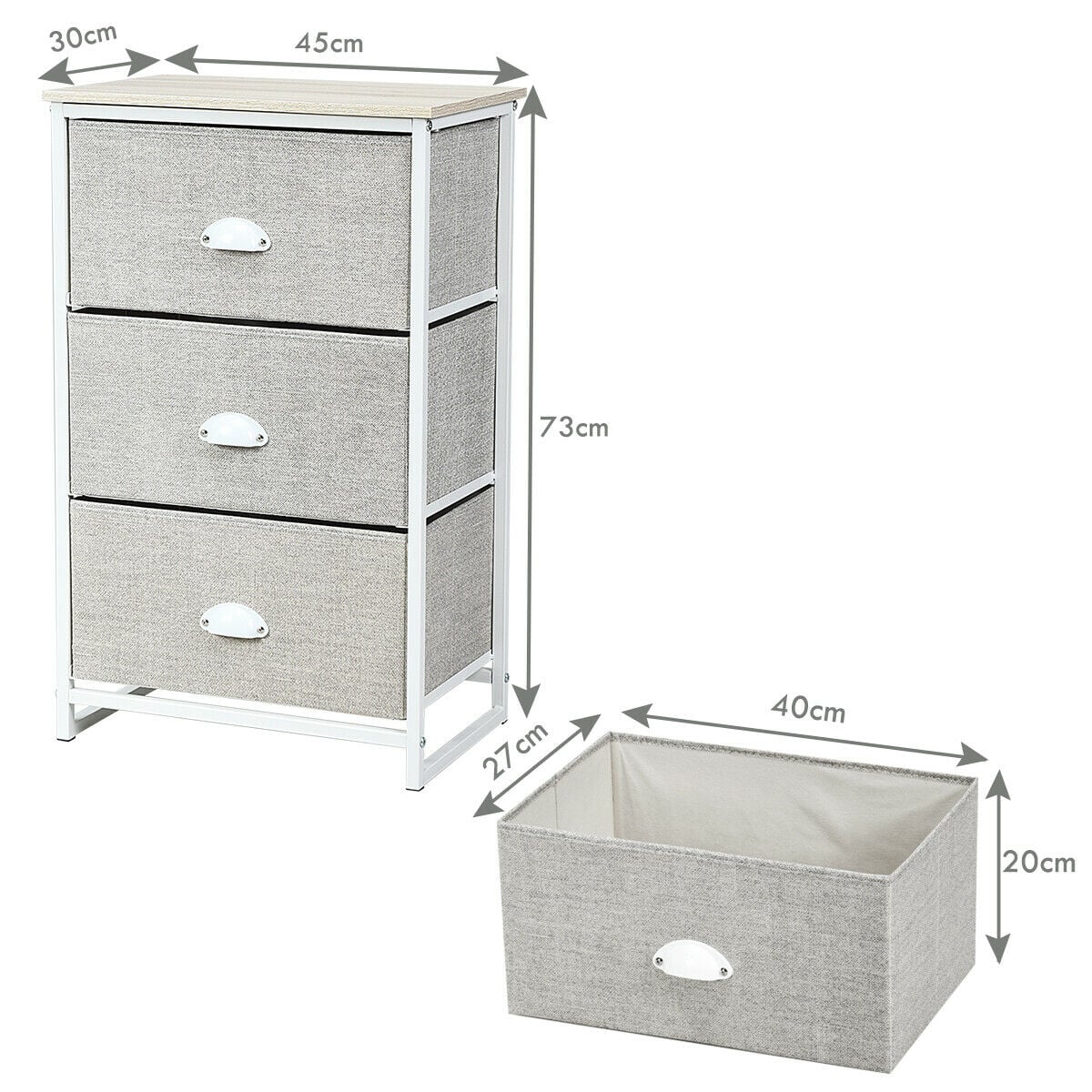 3/4 Fabric Nightstand Bedside Storage Cabinet Folding Drawers-3-Tier-White