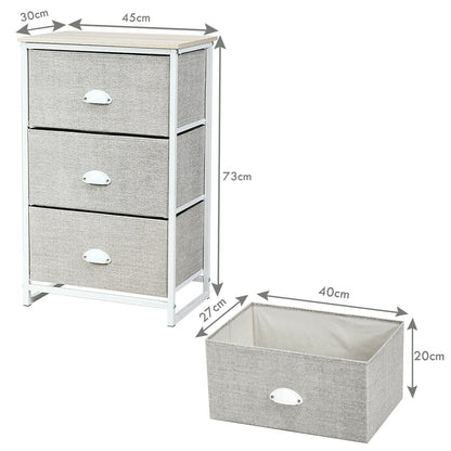 3/4 Fabric Nightstand Bedside Storage Cabinet Folding Drawers-3-Tier-White
