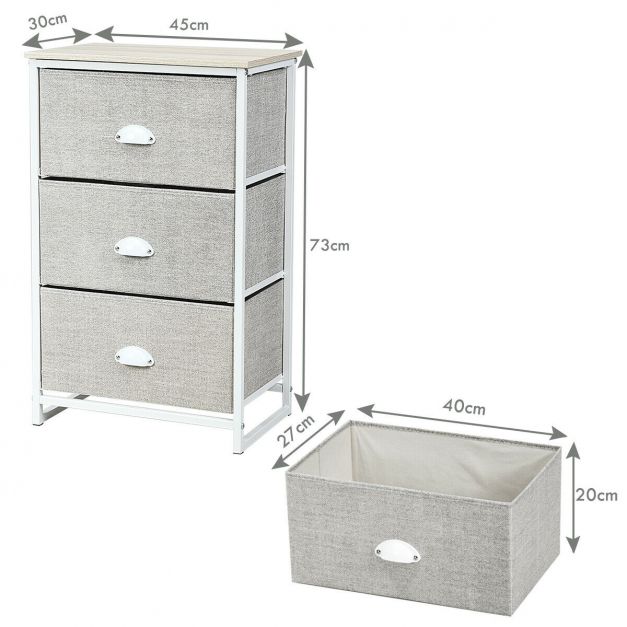 Nightstand Side Table Storage Tower Dresser Chest with 3 Drawers-Gray