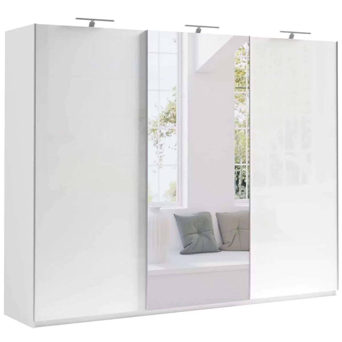 Morocco 3 Sliding Door Mirror High Gloss Wardrobe - 270cm