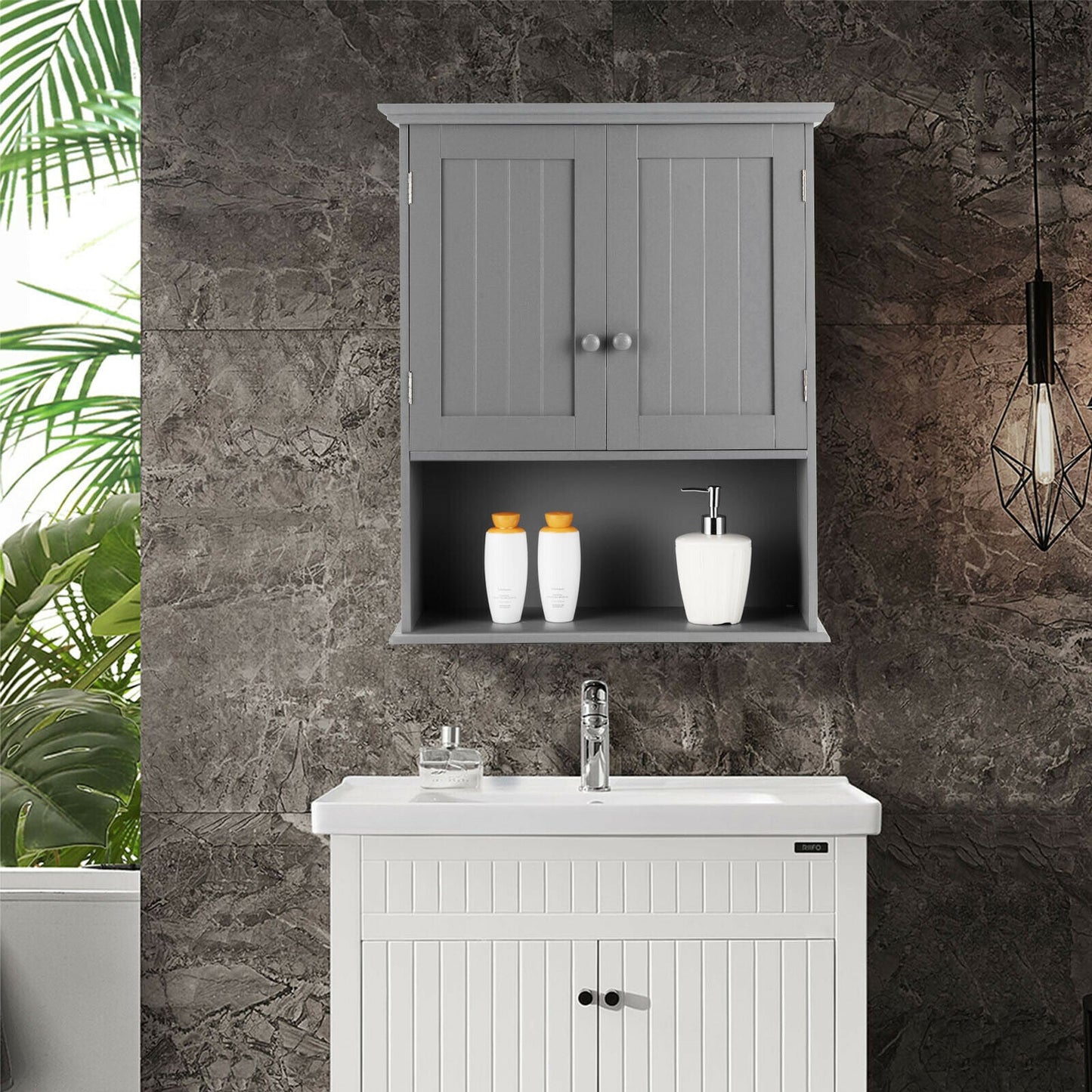 Wall Mounted Bathroom Storage Cabinet with Adjustable Shelf-Grey