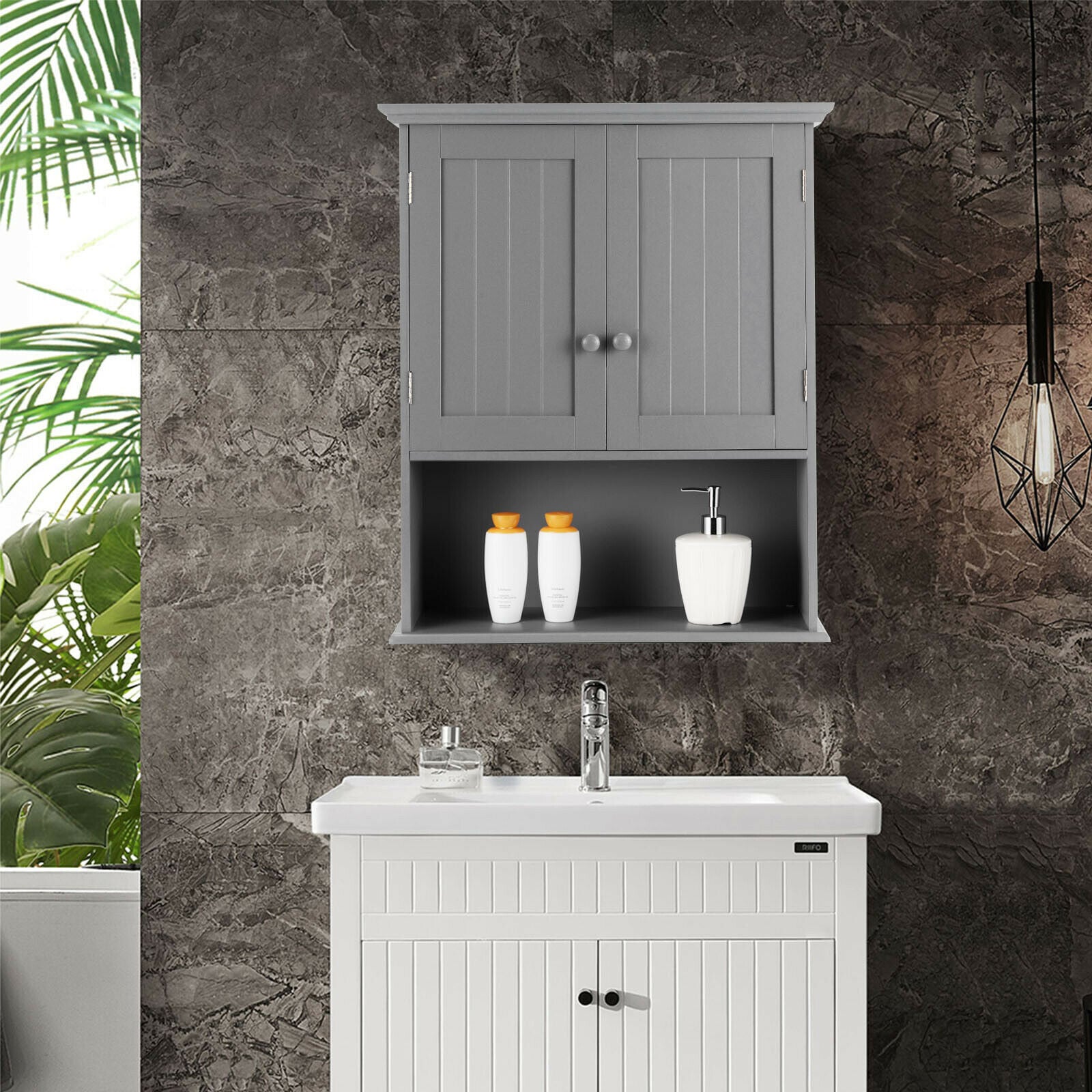Wall Mounted Bathroom Storage Cabinet with Adjustable Shelf-Grey