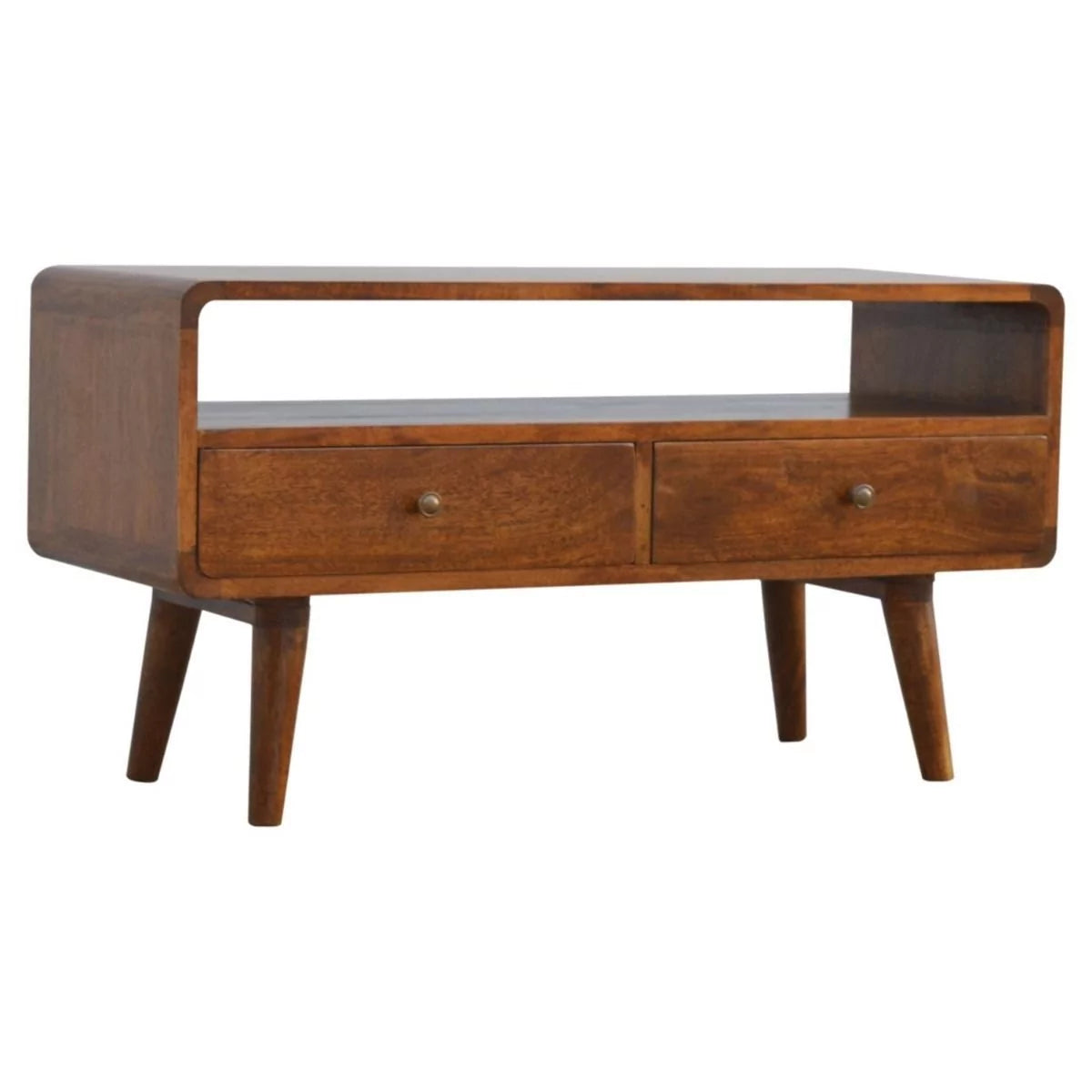 Nordic Style Legs Curved Tv Media Unit - Chestnut