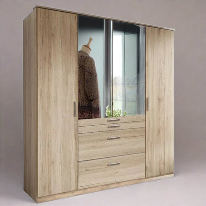 Acorn 4 Door 4 Drawer Mirrored Wardrobe - Oak