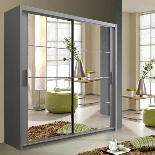 Deltum Sliding Door Wardrobe - Grey, White, Black - 150cm and 203cm