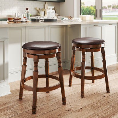 2 Pieces Swivel Bar Stool with PU Leather Seat-M