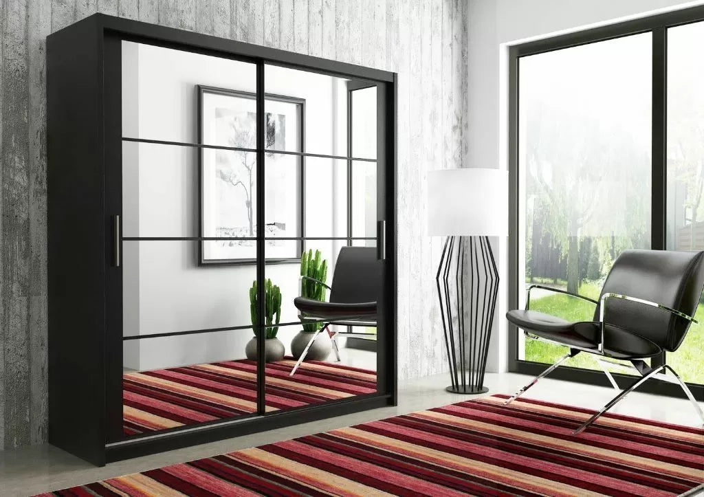 Deltum Sliding Door Wardrobe - Black, White, Grey - 150cm and 203cm