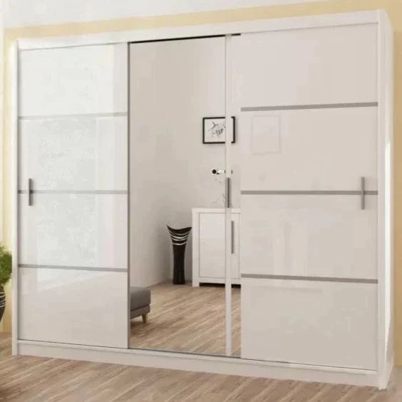Vista High Gloss Large Mirrored Sliding Door Wardrobe - Black and White