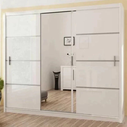 Vista High Gloss Large Mirrored Sliding Door Wardrobe - Black and White