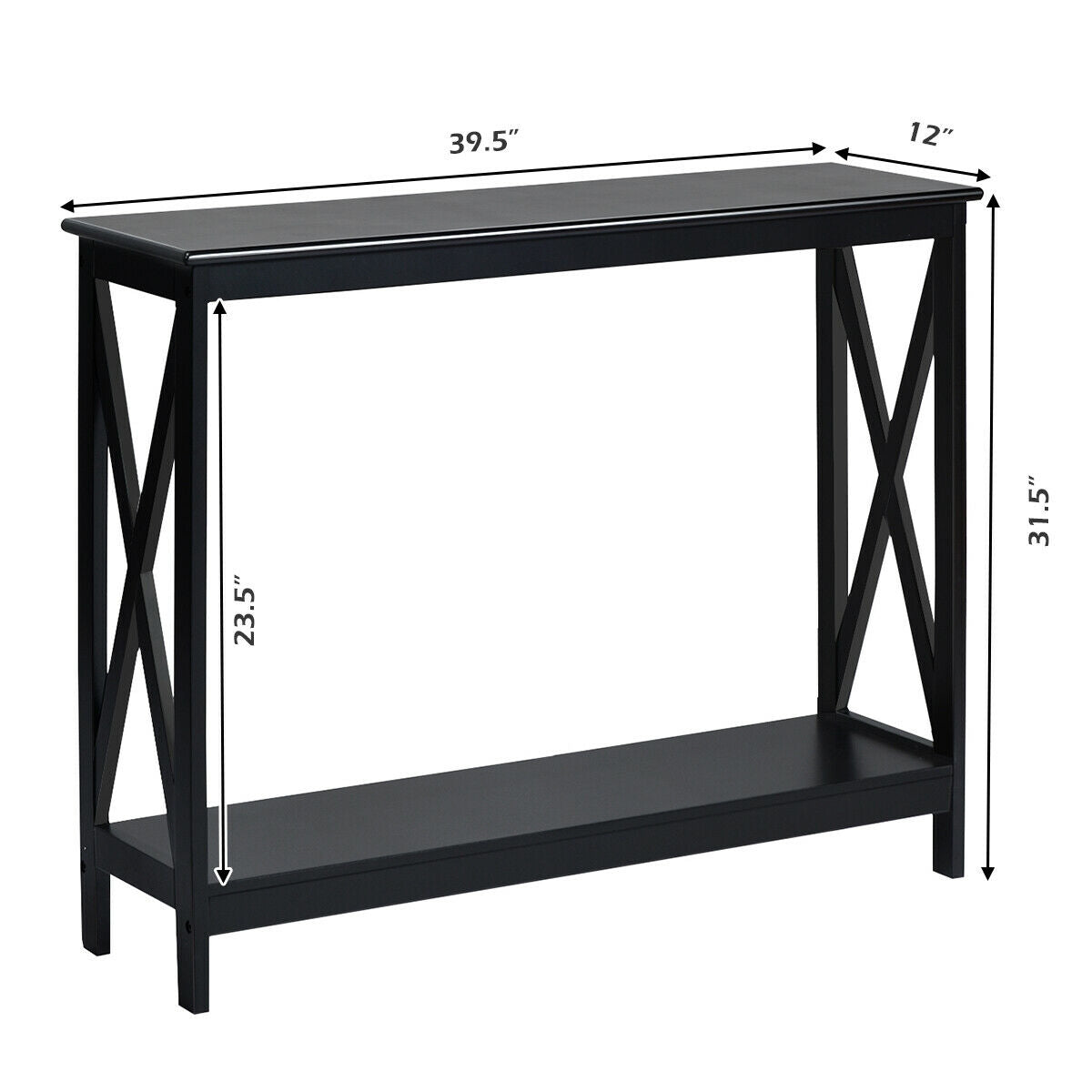 Industrial 2-Tier Narrow Console Table with Storage Shelf for Entryway-Black