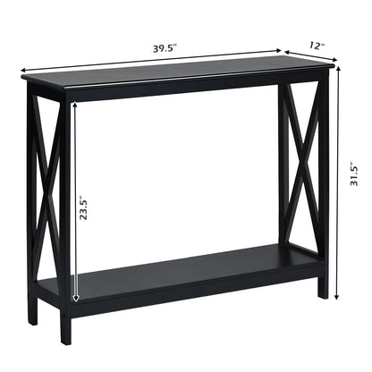 Industrial 2-Tier Narrow Console Table with Storage Shelf for Entryway-Black
