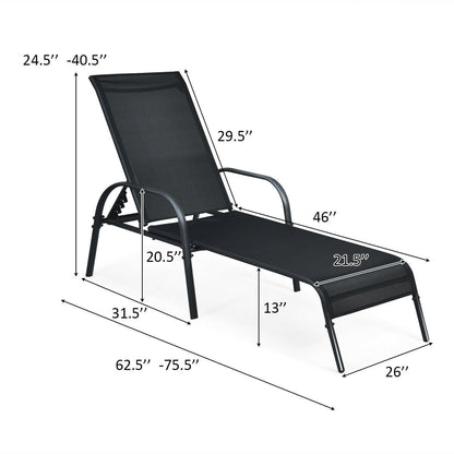 Folding Outdoor Patio Recliner Chair with 5-Level Adjustable Angles-Black