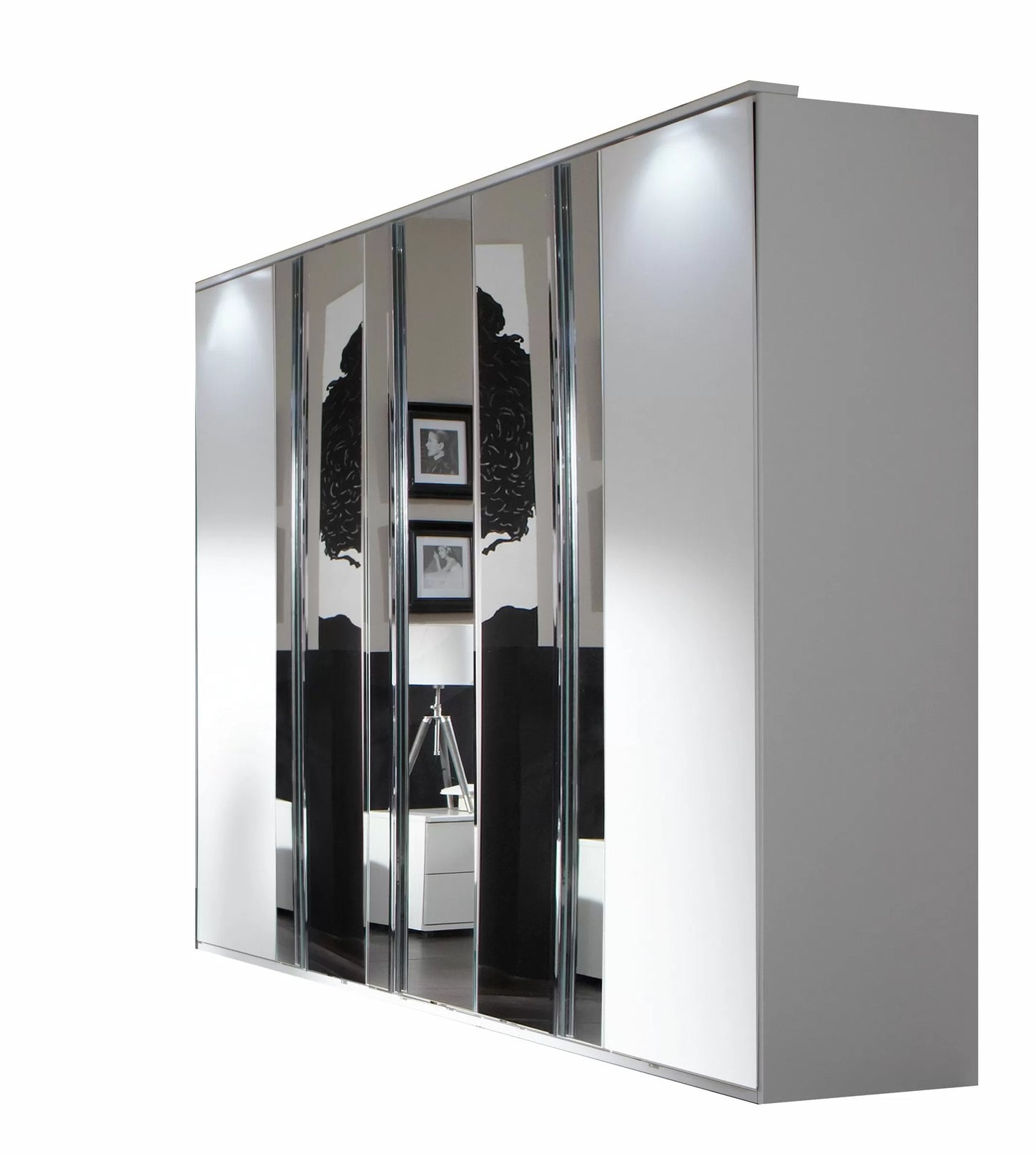 Sliding Wardrobe ADDIS 5 Door Mirrored Wardrobe White 225cm