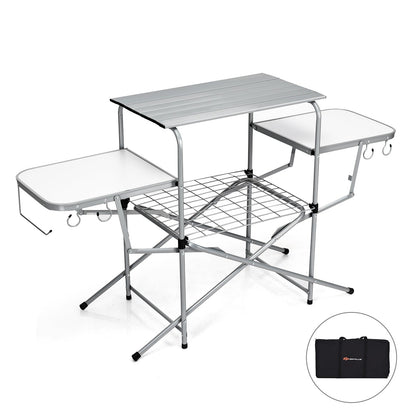 Folding Camping Table with Storage Lower Shelf & Hook & Carry Bag