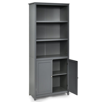 3-Shelf Bookcase with Double Doors & Adjustable Shelves & Cabinet-Grey