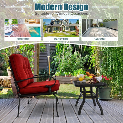 2 Pieces Outdoor Conversation Set with Ergonomic Backrest & Armrest for Balcony & Poolside Red