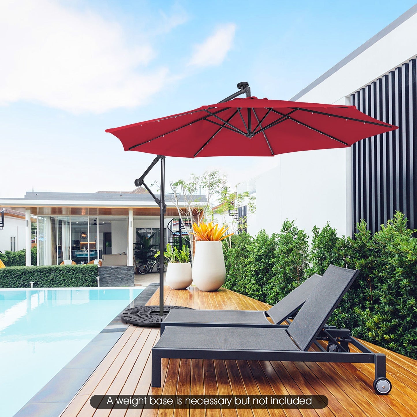 10 Feet Patio Solar Powered Cantilever Umbrella with Tilting System-Wine