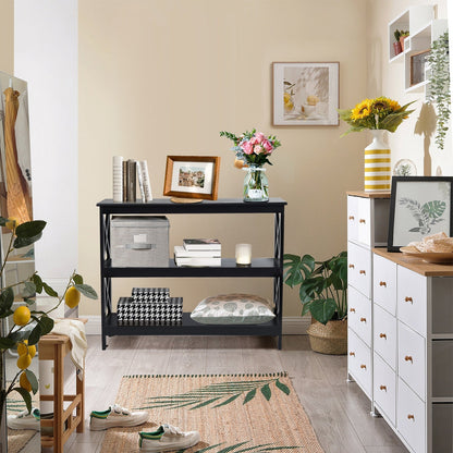 Industrial 3-Tier Console Table with Storage Shelf-Black