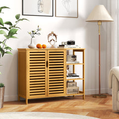 2-Door Bamboo Bathroom Cabinet with Shelves-Natural