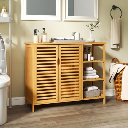 2-Door Bamboo Bathroom Cabinet with Shelves-Natural