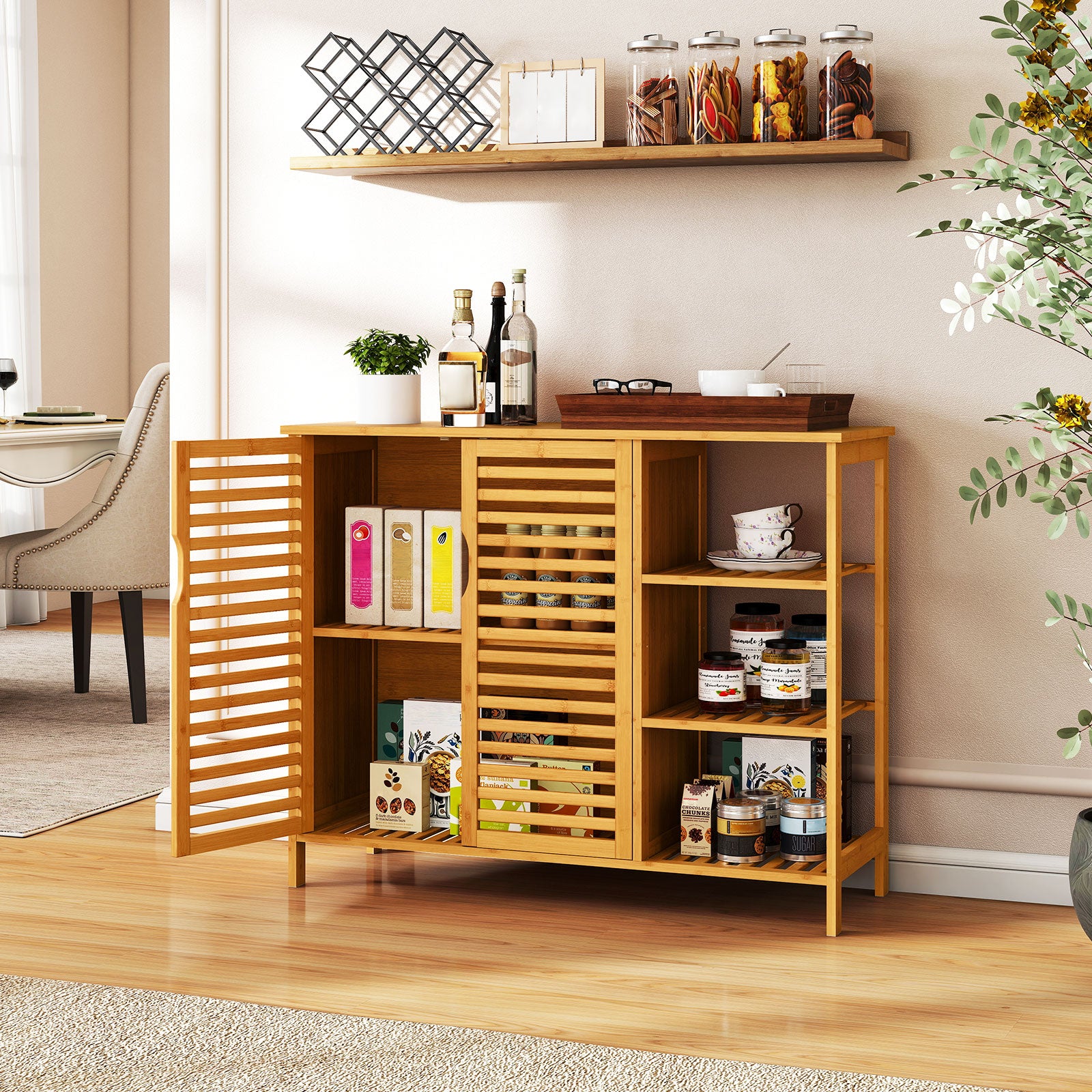2-Door Bamboo Bathroom Cabinet with Shelves-Natural