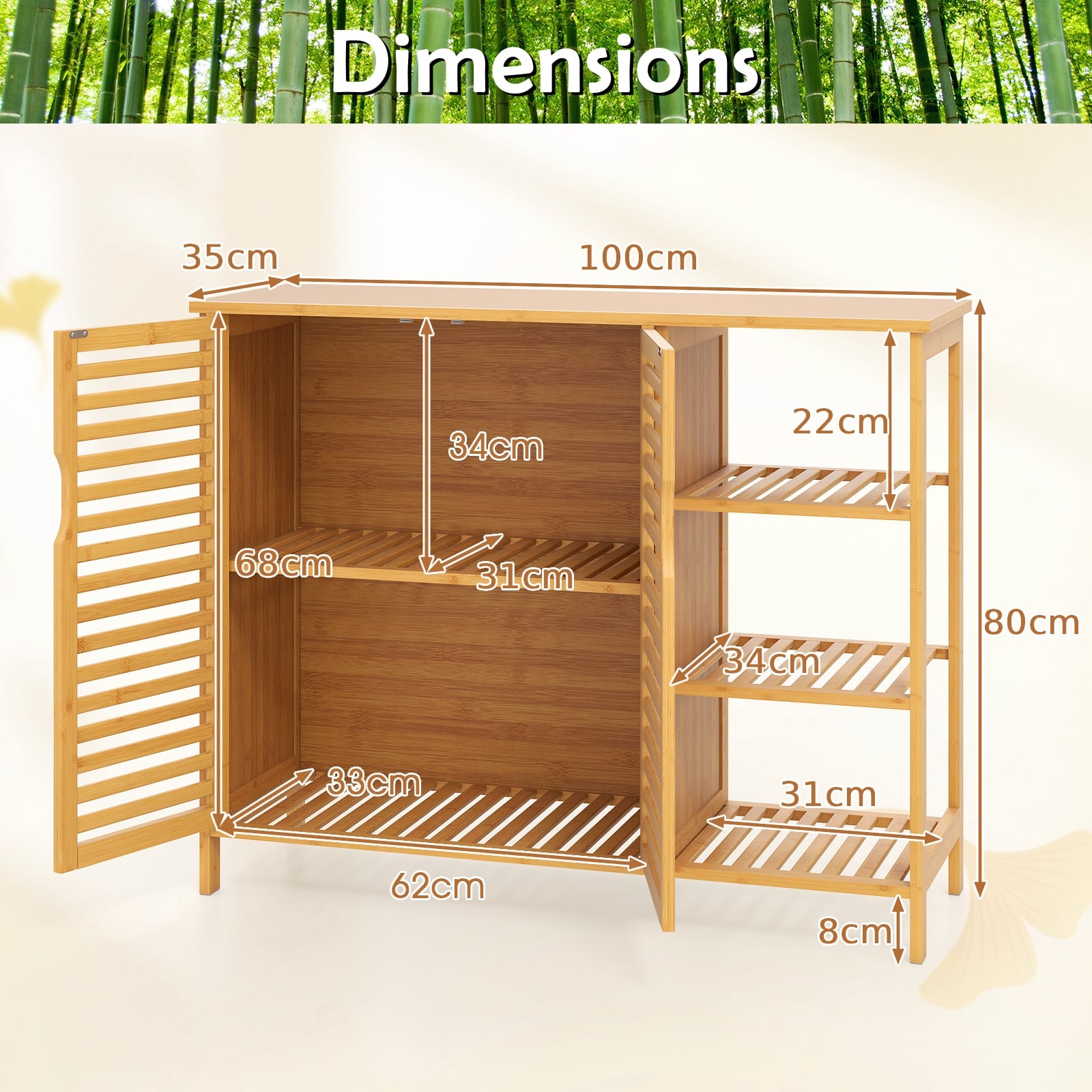 2-Door Bamboo Bathroom Cabinet with Shelves-Natural