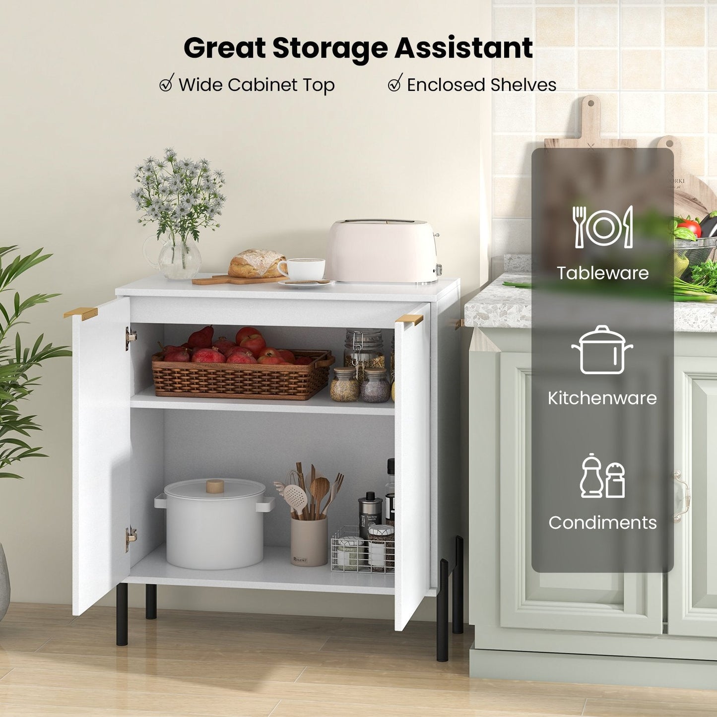 2-Door Modern Cupboard Buffet Cabinet-White