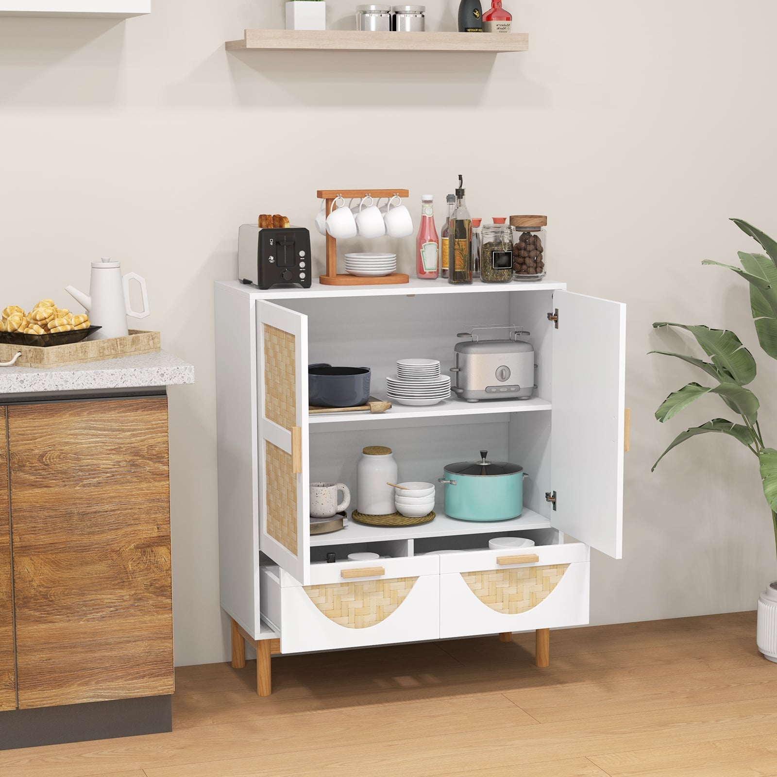 2-Door Sideboard Buffet Cabinet Accent Floor Storage Cabinet-White
