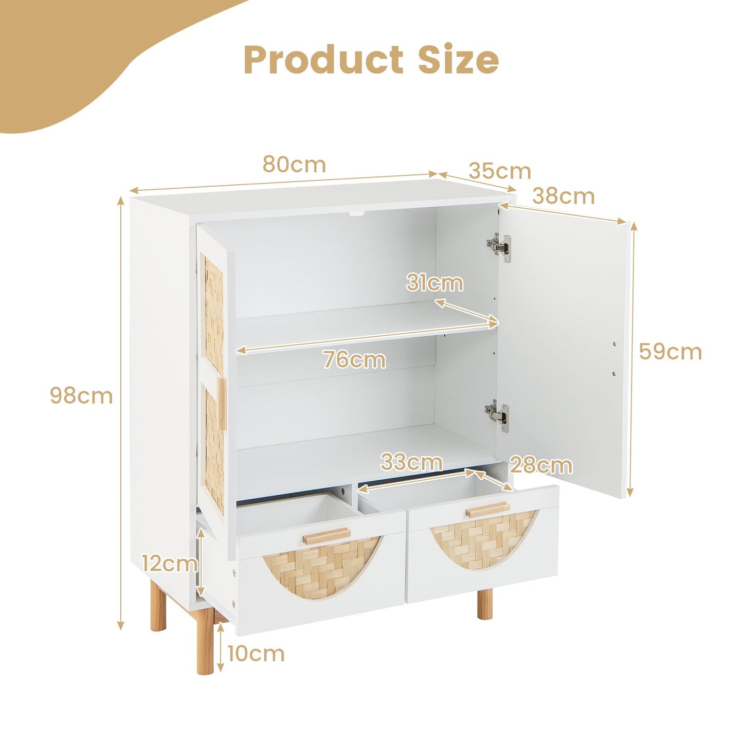 2-Door Sideboard Buffet Cabinet Accent Floor Storage Cabinet-White