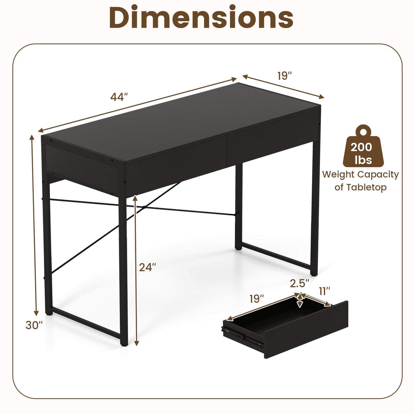 Computer Desk with 2 Drawers with Storage for Home Office