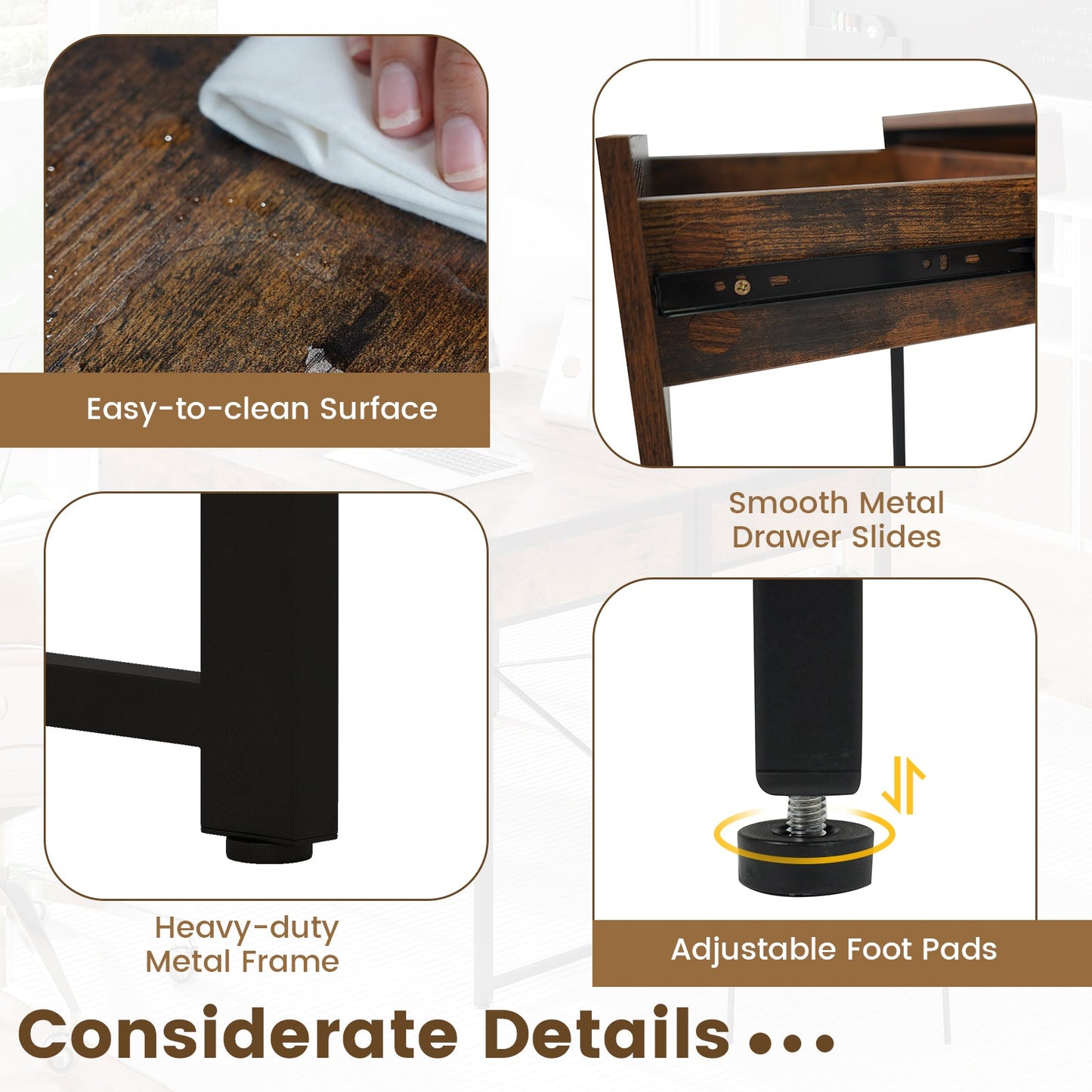 Computer Desk with with Heavy-duty Steel Frame for Home Office