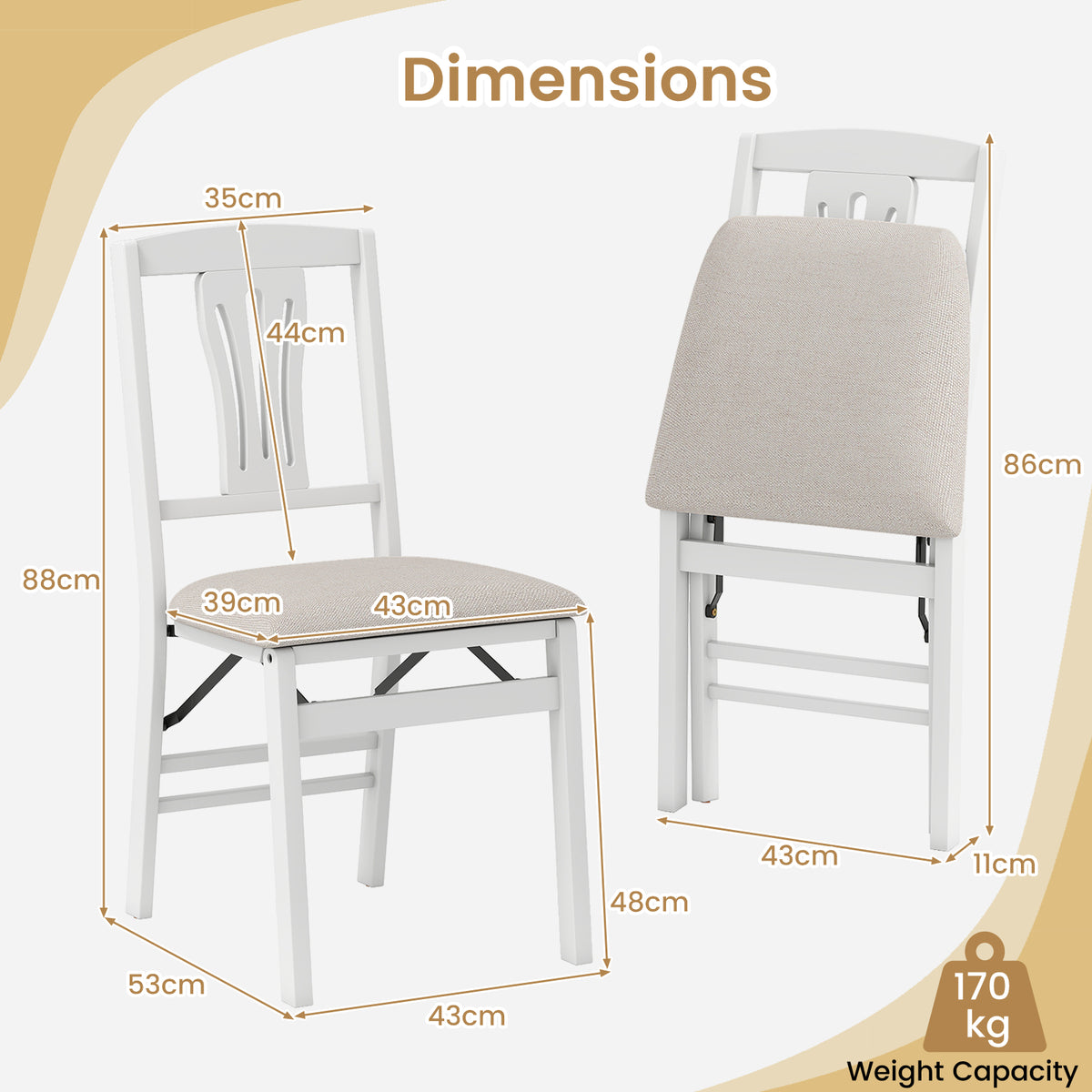 Set of 2 Folding Dining Chairs with Soft Padded Seat and Hollow-out Backrest-White