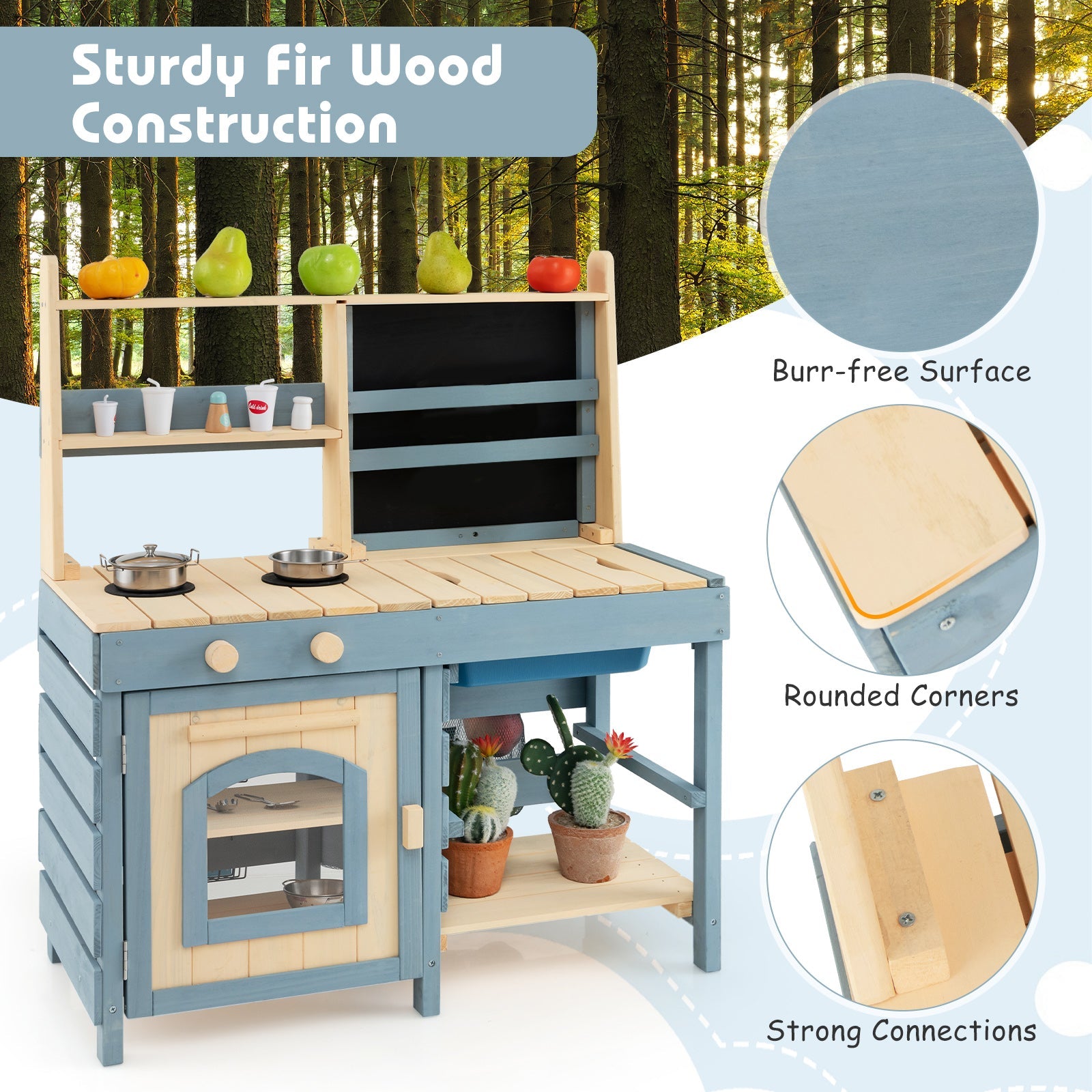 2 In 1 Outdoor Mud Kitchen with Metal Baskets and Storage Bag